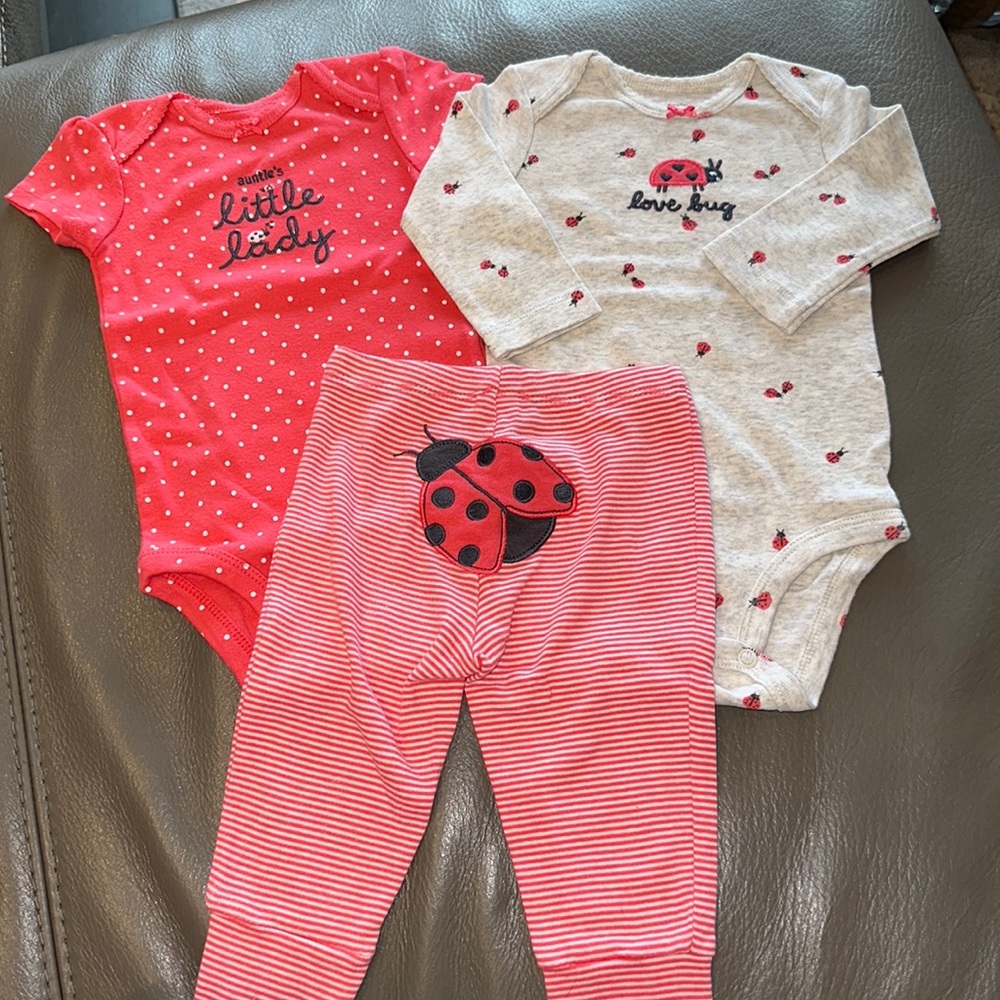 Carter’s ladybug set, onesie bodysuits and leggings